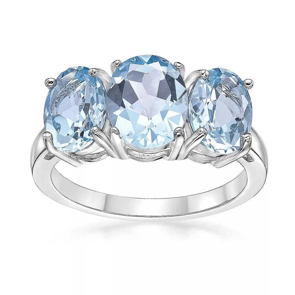 Gemminded Sterling Silver Blue Topaz 3-Stone Oval Ring, Women's, Size: 8 Product Image