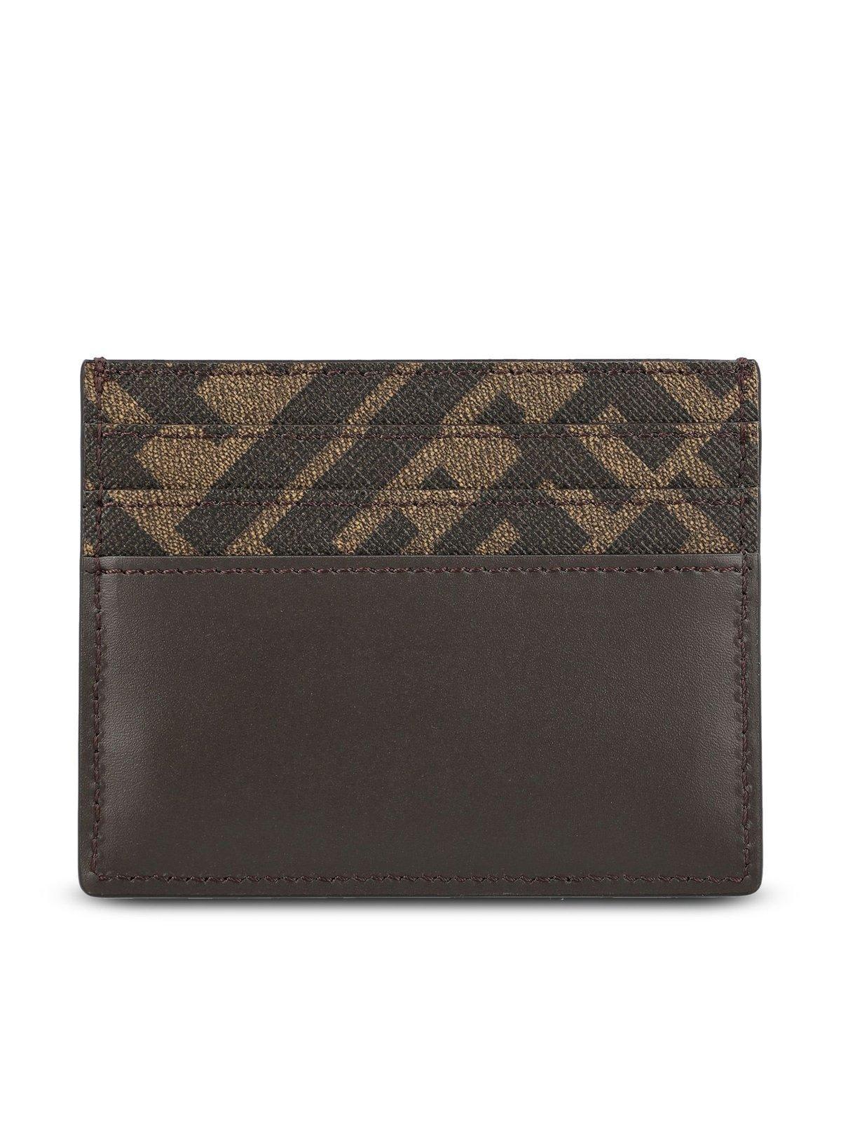 FENDI Brown Card-holder With Squared Ff Motif In Leather And Ff Canvas Man In Ebony Product Image