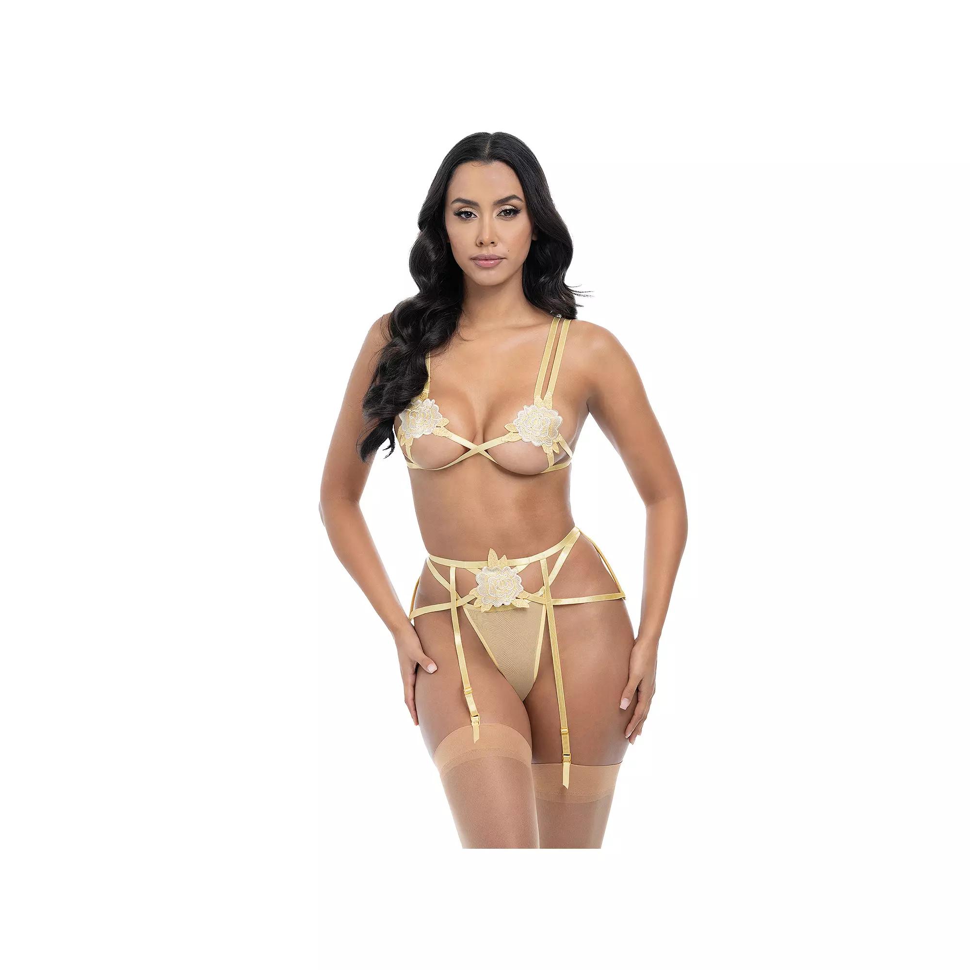 Oh La La Cheri Corin 3-Piece Lingerie Set 41-11993, Women's, Size: Small-Medium, Pale Banana Product Image