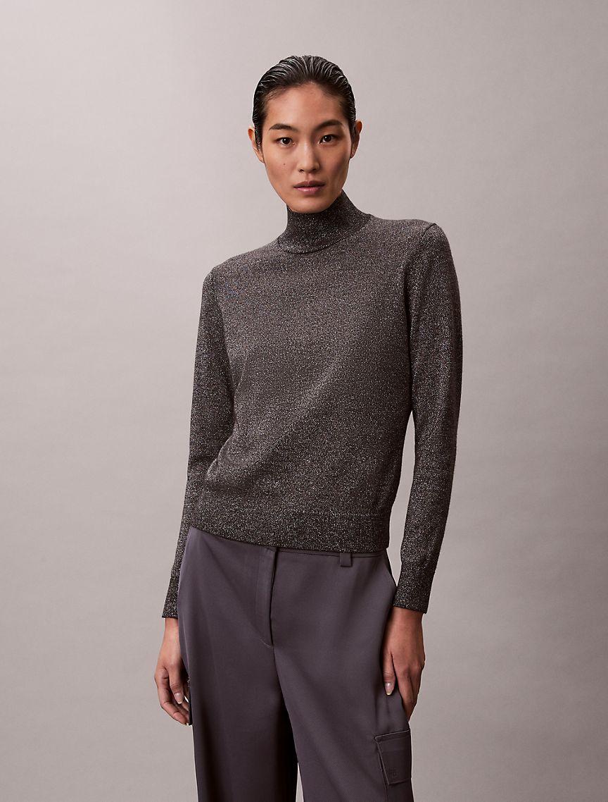 Lurex Merino Wool Blend Mock Neck Sweater Product Image
