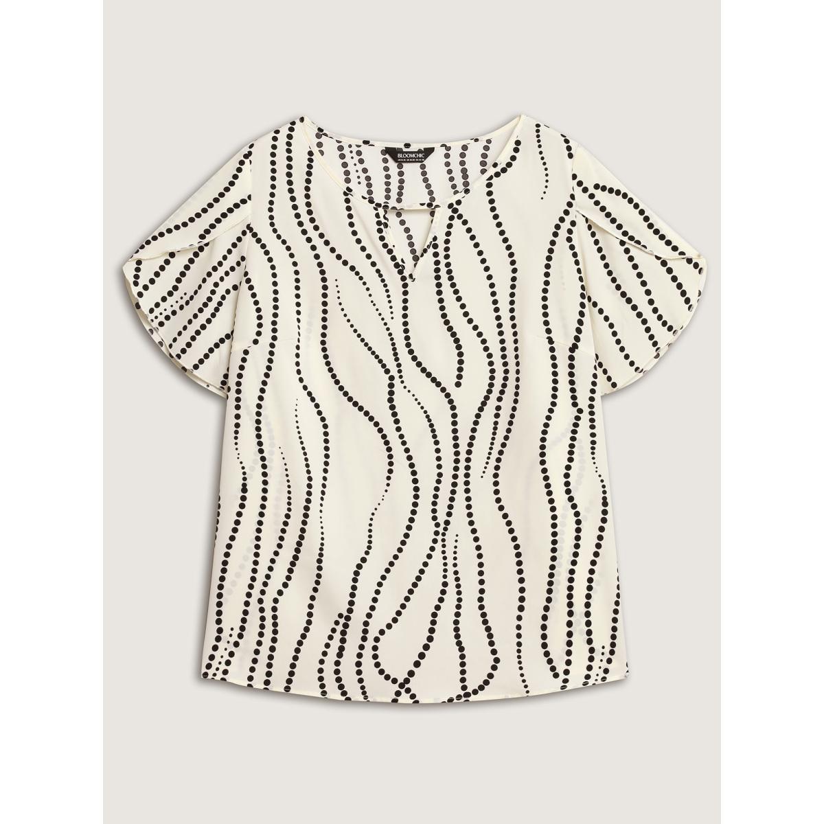 Plus Size Ivory Irregular Dots Print Petal Sleeve Blouse Women Short sleeve Notched collar Work Blouses BloomChic 22-24/3X Product Image