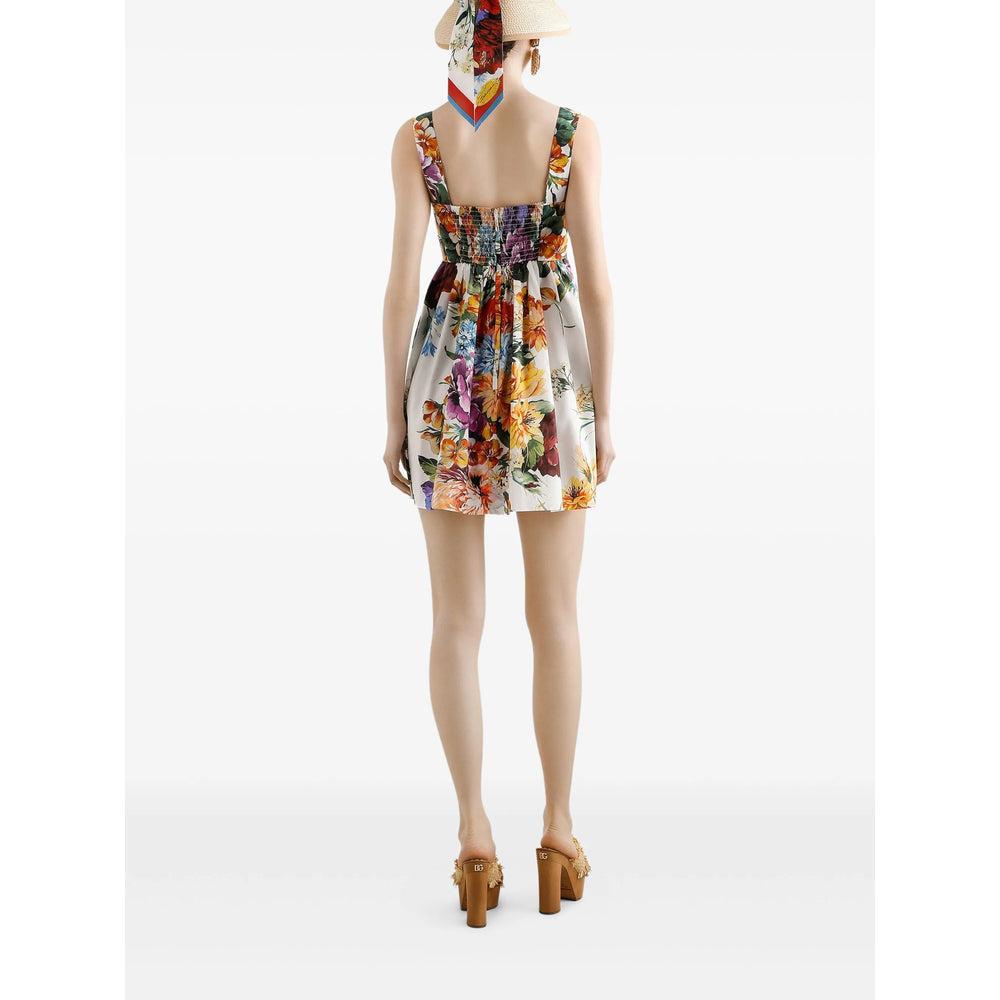DOLCE & GABBANA Multicolor Sleeveless Dress With Bustier Style Neckline And All-over Floral Print In Cotton Woman Product Image