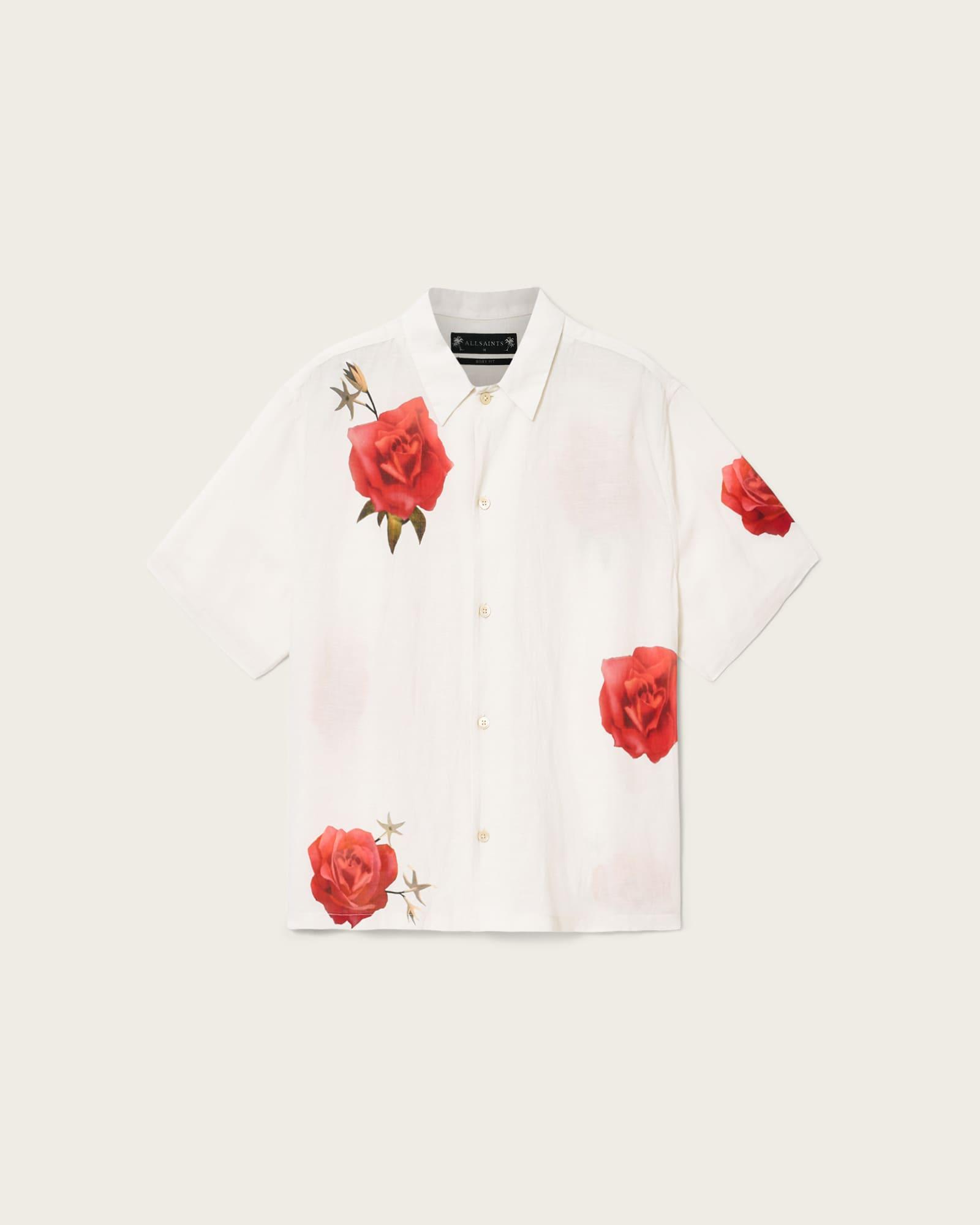 Fleur Fazed Boxy Short Sleeve Shirt Ecru | ALLSAINTS US Product Image