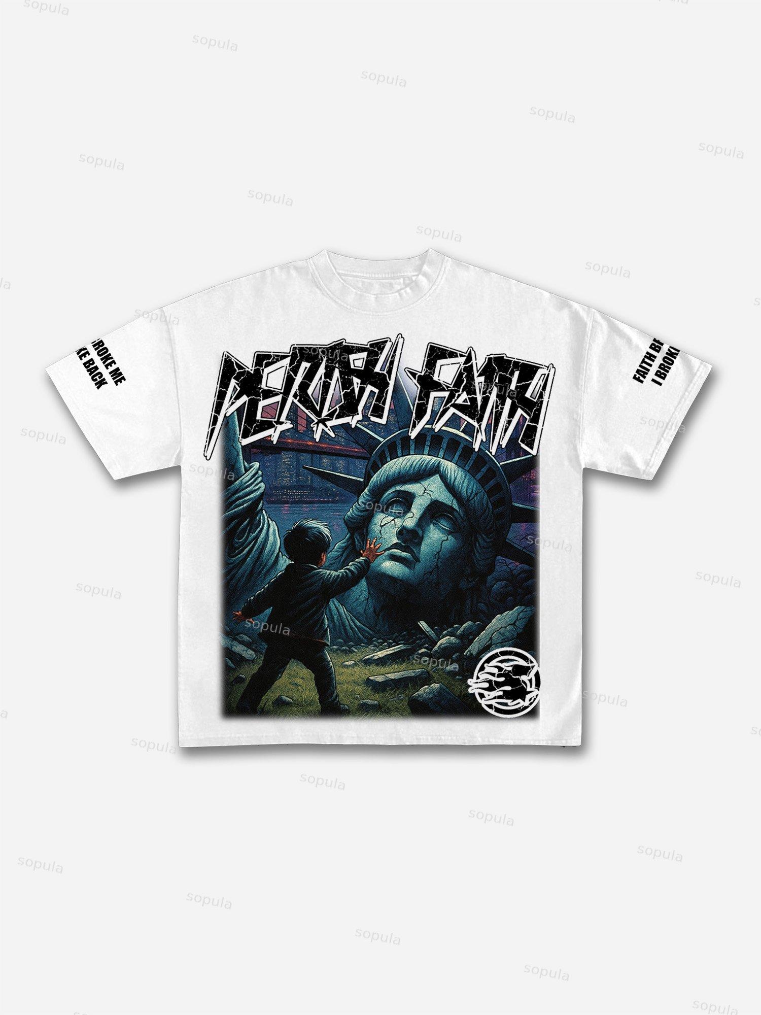 Fall Of Faith Lady Liberty Retro Graphic Cotton T-shirt Product Image