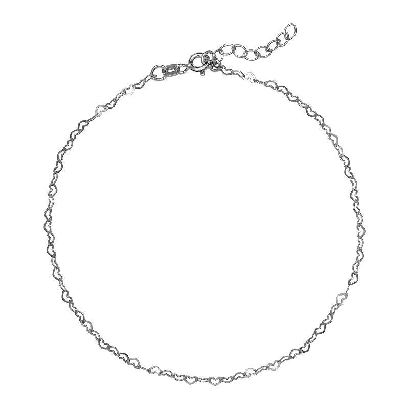 PRIMROSE Sterling Silver Heart Link Chain Anklet, Women's, Size: 10" Product Image
