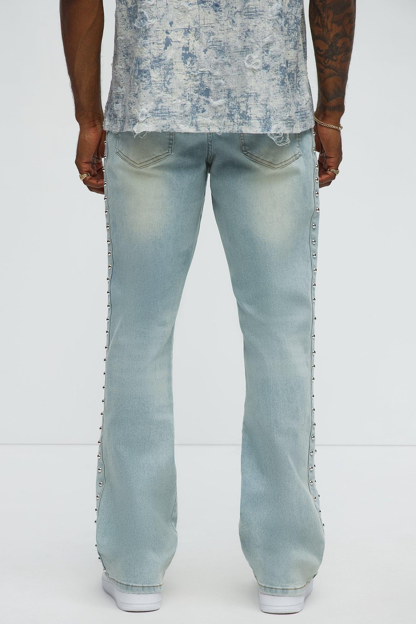 Stacked Slim Flare Stud On The Side Jeans - Light Wash Male Product Image