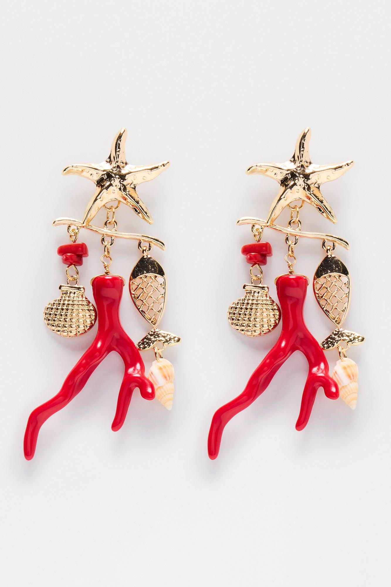 Swim The Sea Seashells Drop Earrings - Red/combo Product Image
