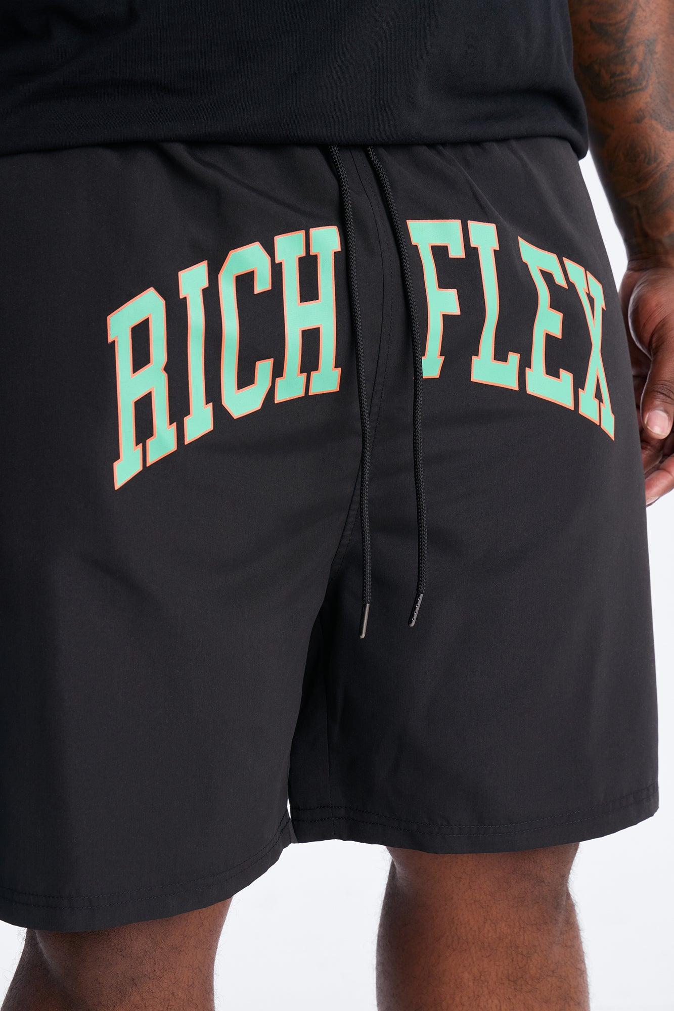 Rich Flex Swim Trunk 7″ - Black/Green Product Image