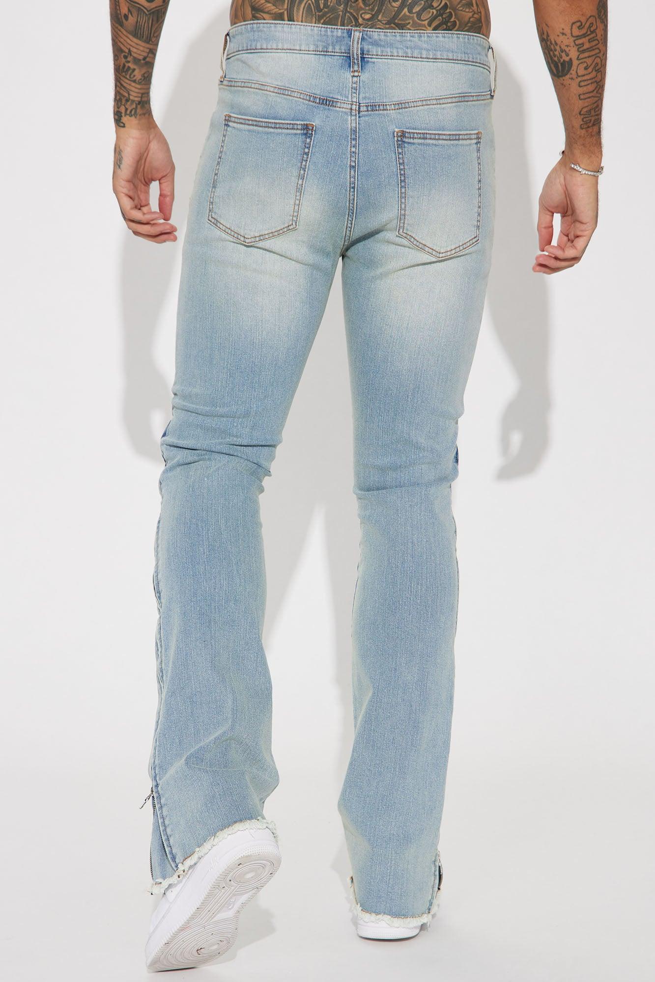 Along Side Zipper Stacked Skinny Flare Jeans - Light Blue Wash Product Image