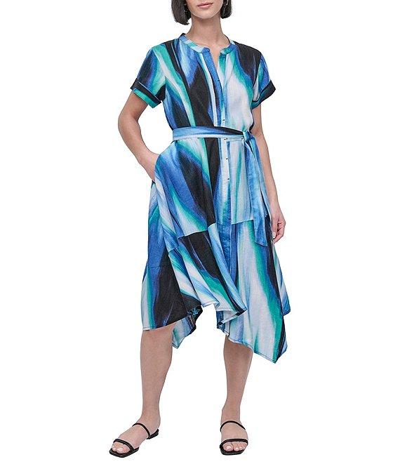 DKNY by Donna Karan Linen Short Sleeve Tie Waist Dress Product Image