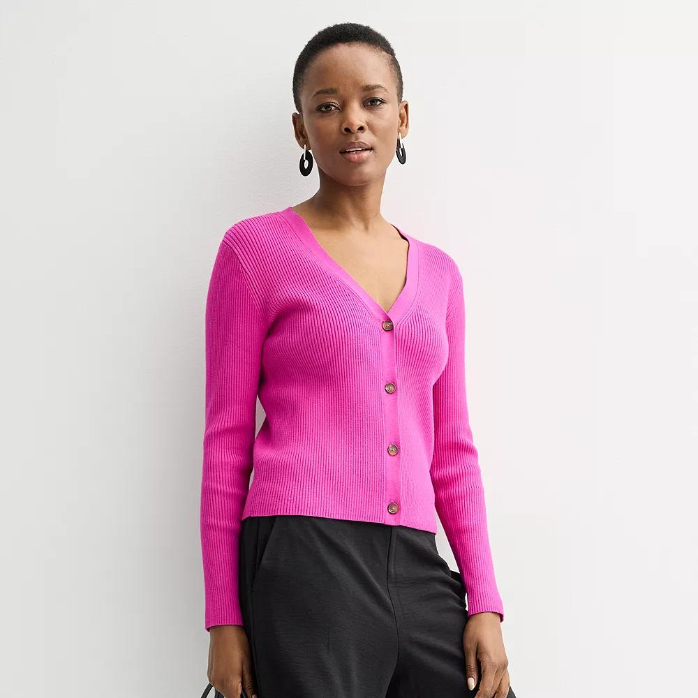 Women's Nine West Fitted Sweater Sculpt Ribbed Cardigan, Size: Medium, Orchid Landscape Product Image