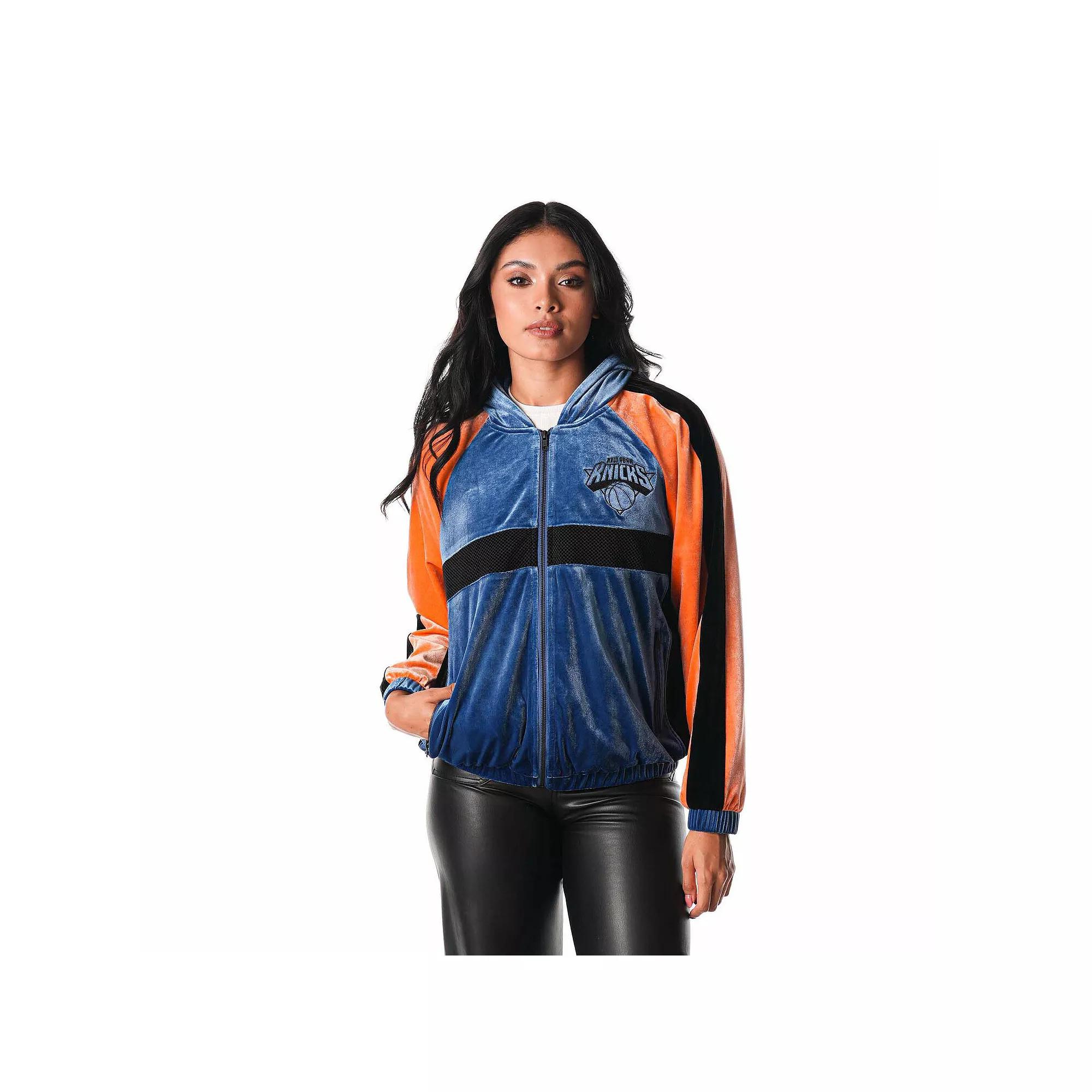 Women's The Wild Collective Blue New York Knicks Velour Full-Zip Track Jacket, Size: Large Product Image