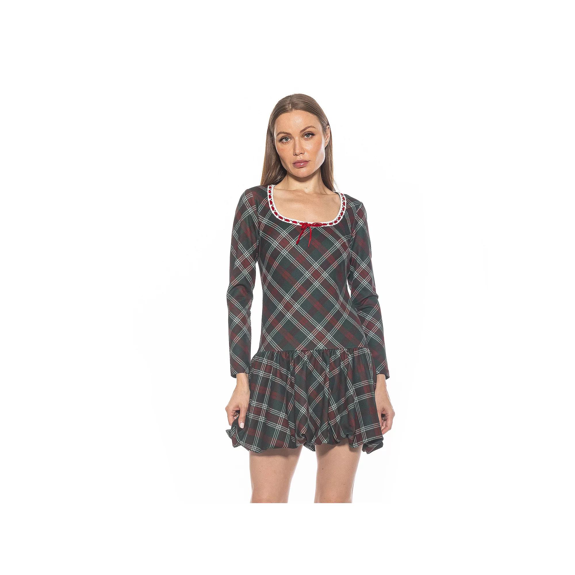 Women's ALEXIA ADMOR Rach Plaid Scoopneck Lace Insert Dress,  Product Image