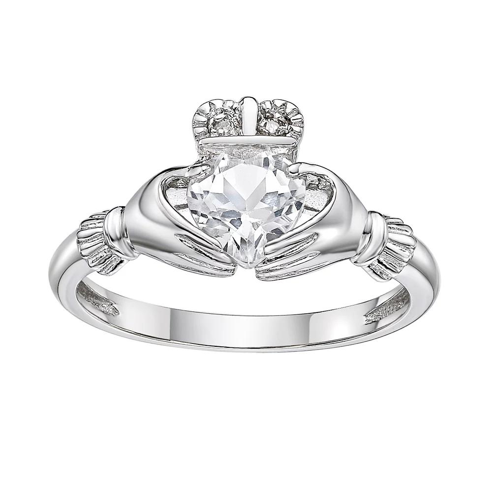 Gemminded Sterling Silver White Topaz & Diamond Accent Claddagh Ring, Women's, Size: 8 Product Image