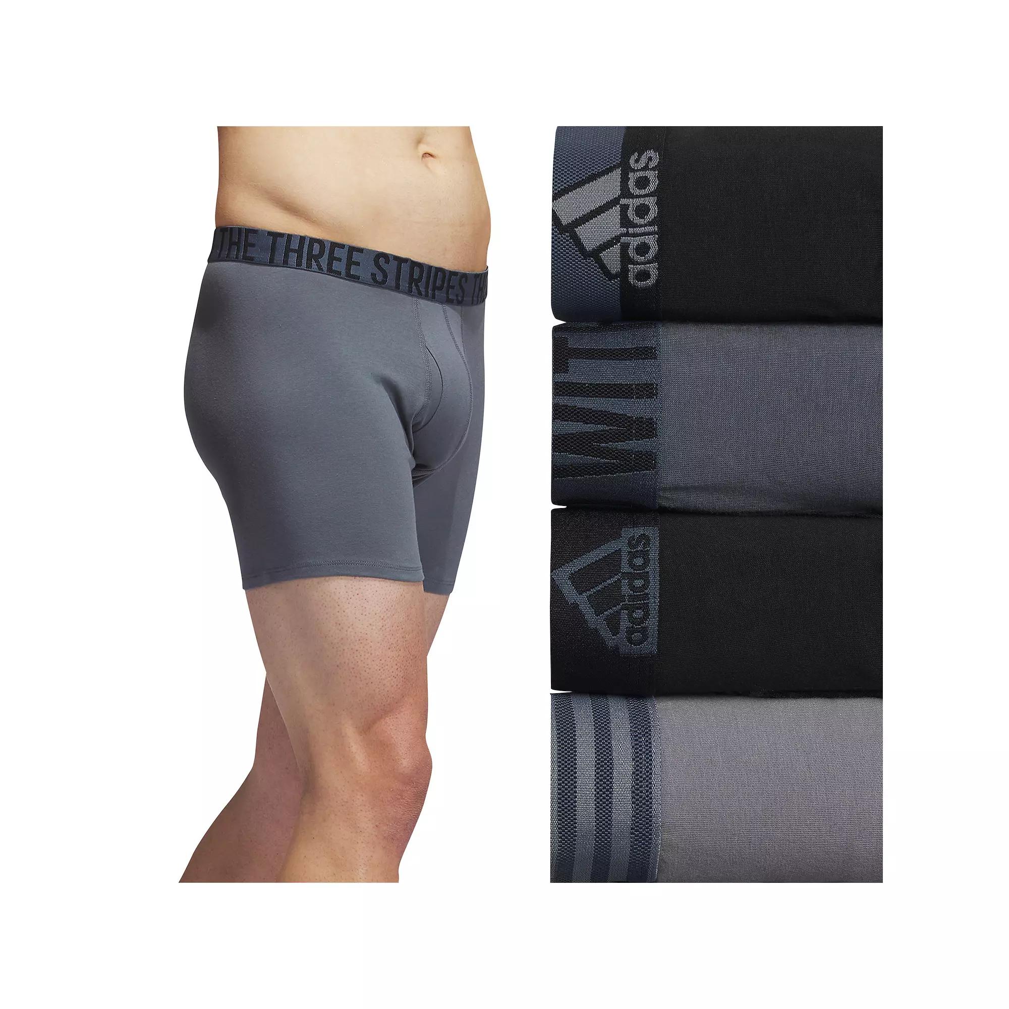 Men's adidas 4-Pack Stretch Cotton Boxer Briefs, Size: XXL, Grey Black Product Image