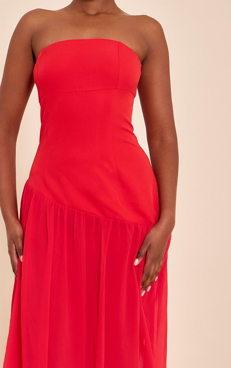 Tomato Red Chiffon Bandeau Balloon Hem Midaxi Dress  Product Image