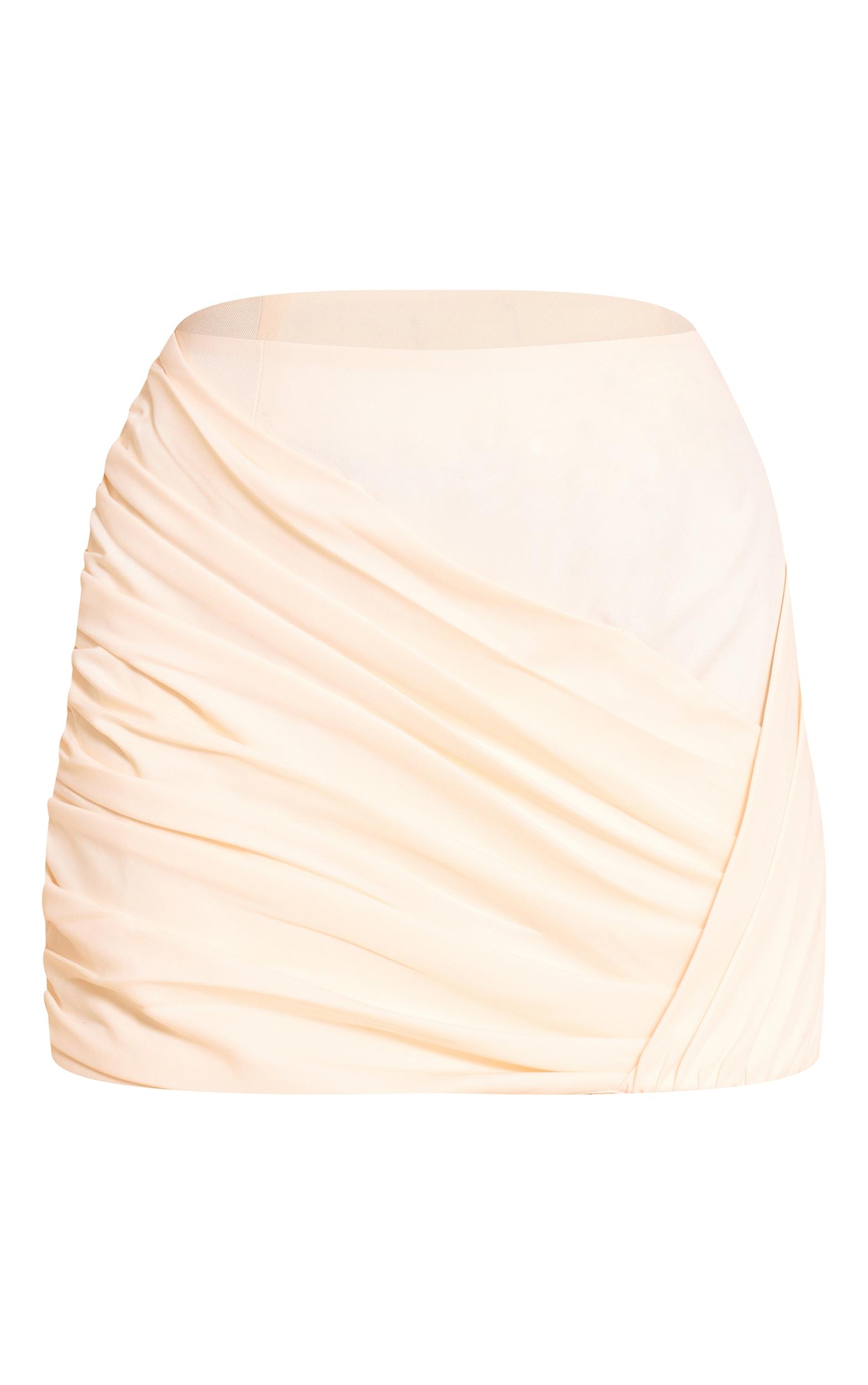 Cream Woven Wrap Front Ruched Mini Skirt Product Image