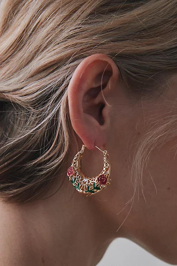 Belladonna Statement Rose Hoop Earring Womens at Urban Outfitters Product Image