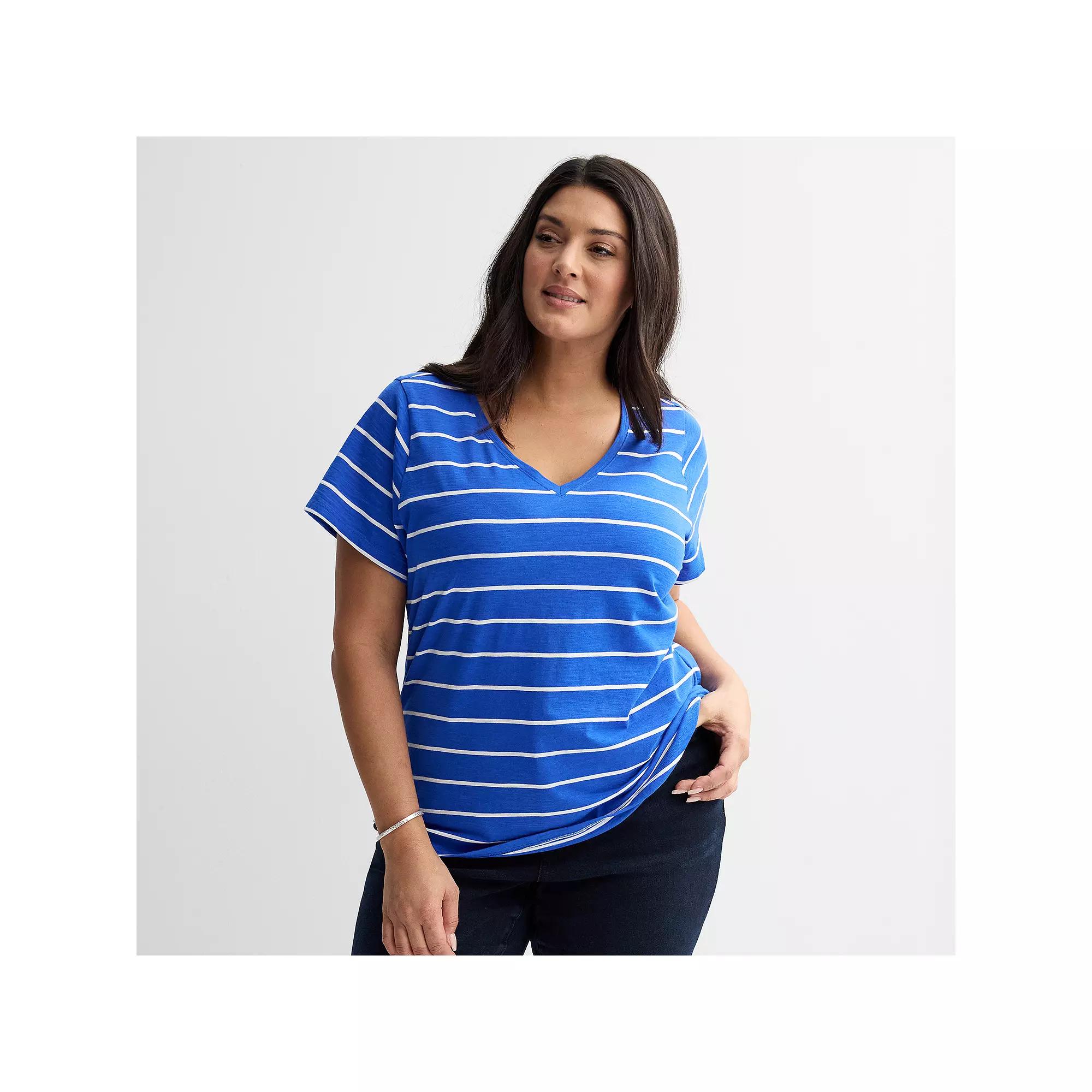 Plus Size Sonoma Goods For Life® Everyday V-Neck T-Shirt, Women's, Size: 5XL, Blue Simple Stripe Product Image