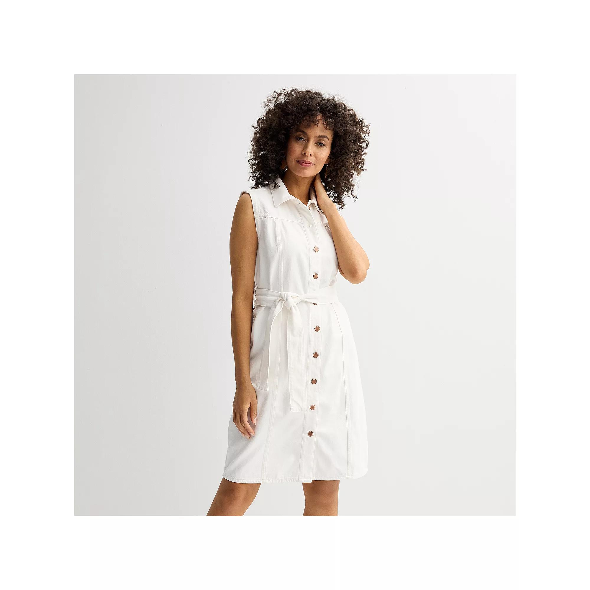 Women's Sonoma Goods For Life® Button-Front Sleeveless Denim Dress, Size: XL, Vital White Product Image