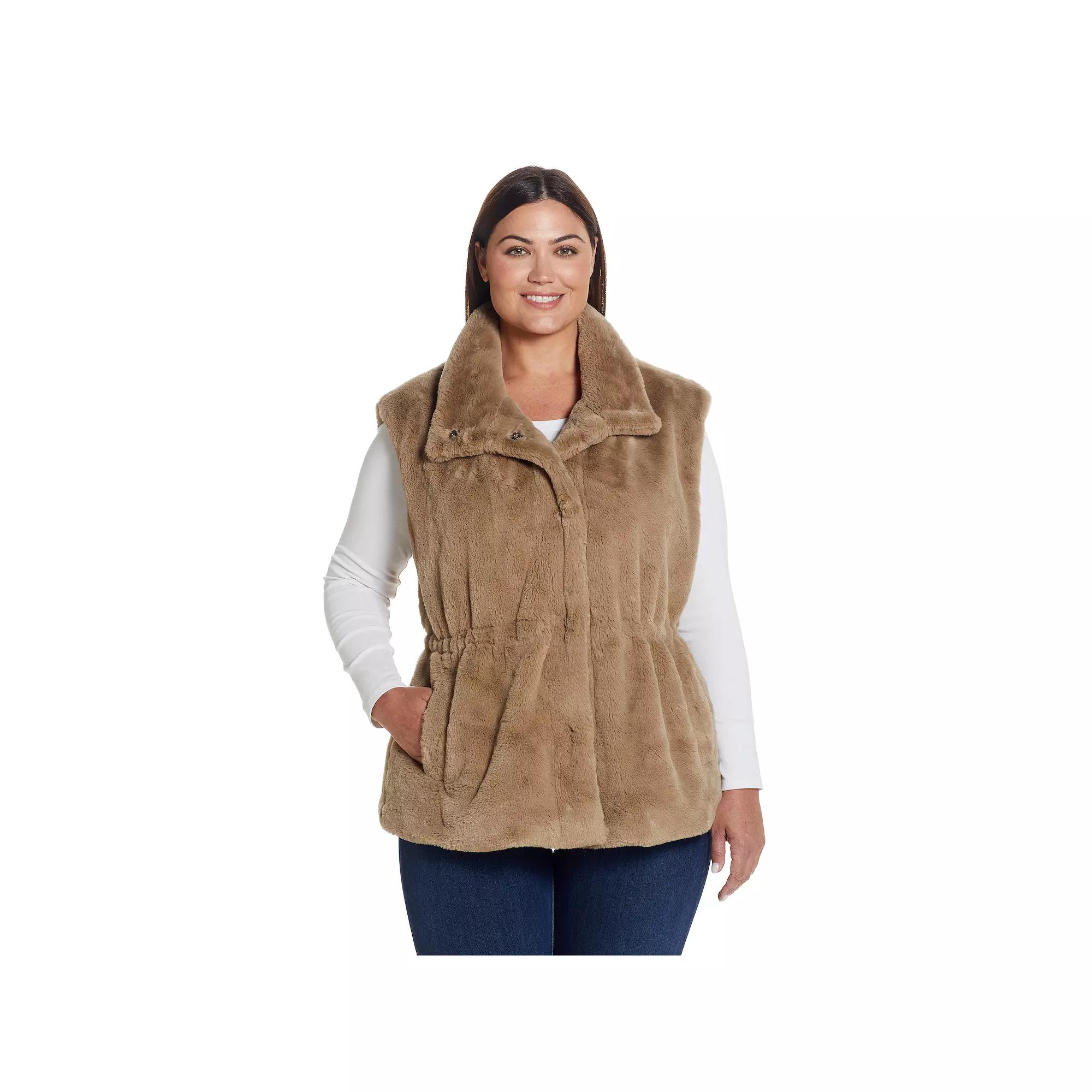 Plus Size Weathercast Cinched Faux Fur Vest, Women's, Size: 2XL, Light Beige Product Image