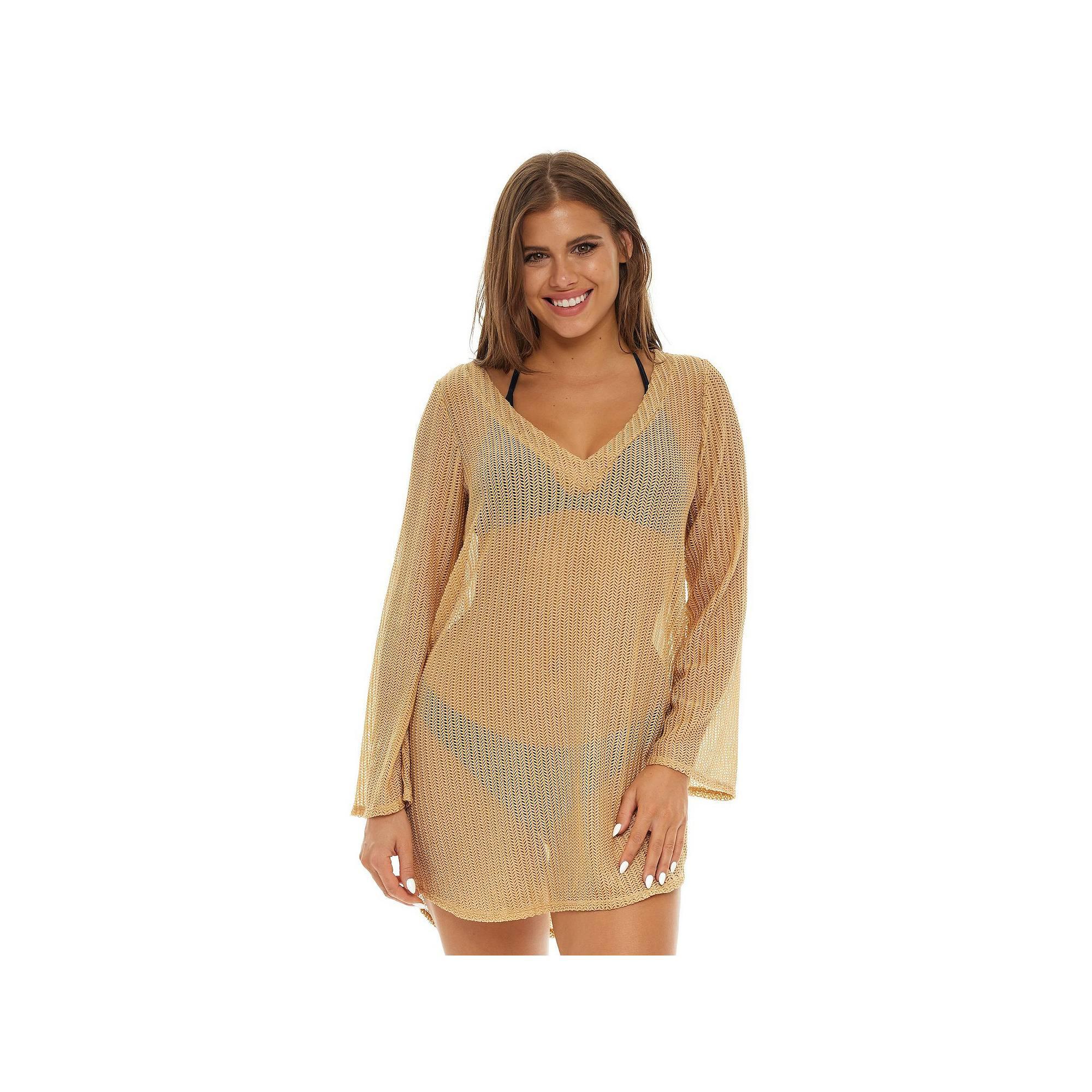 Women's Jordan Taylor V-Neck Swim Cover-Up Tunic, Size: Large, Gold Product Image