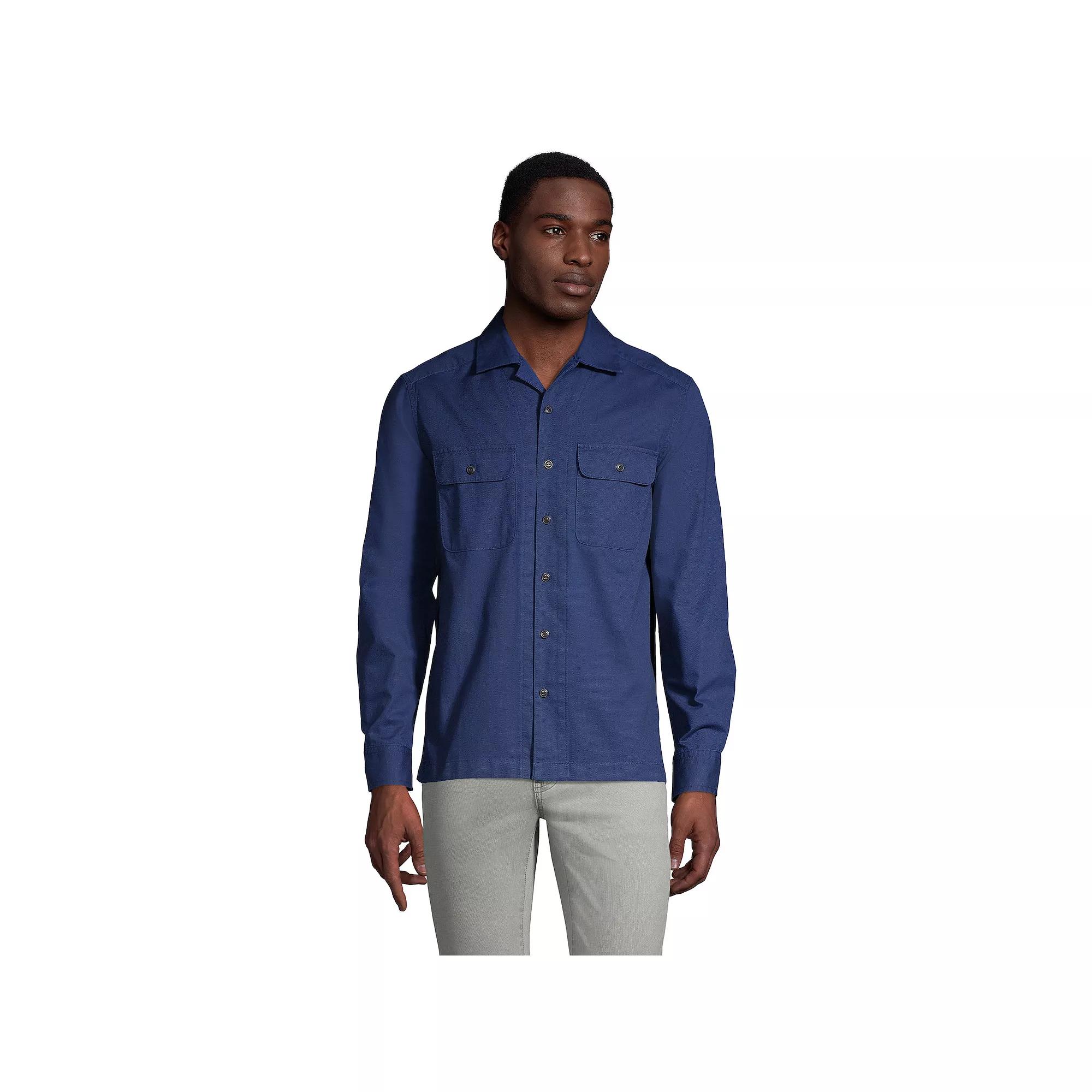 Men's Lands' End Traditional-Fit Textured Camp-Collar Button-Down Shirt,  Product Image