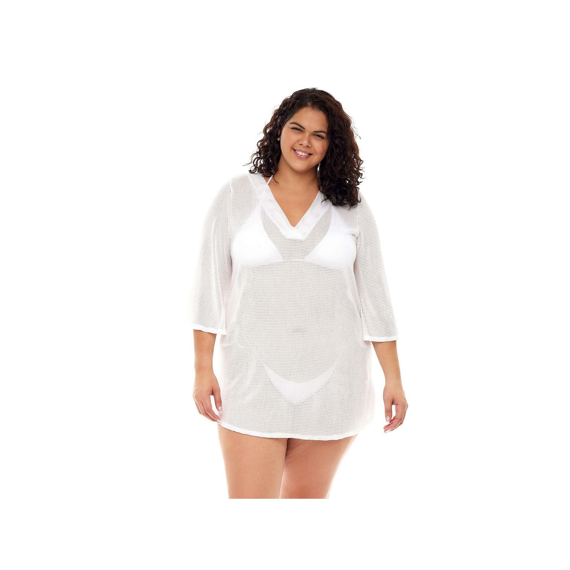 Plus Size Jordan Taylor Bell-Sleeve Sheer Swim Cover-Up Tunic, Women's, Size: 3XL, White Product Image