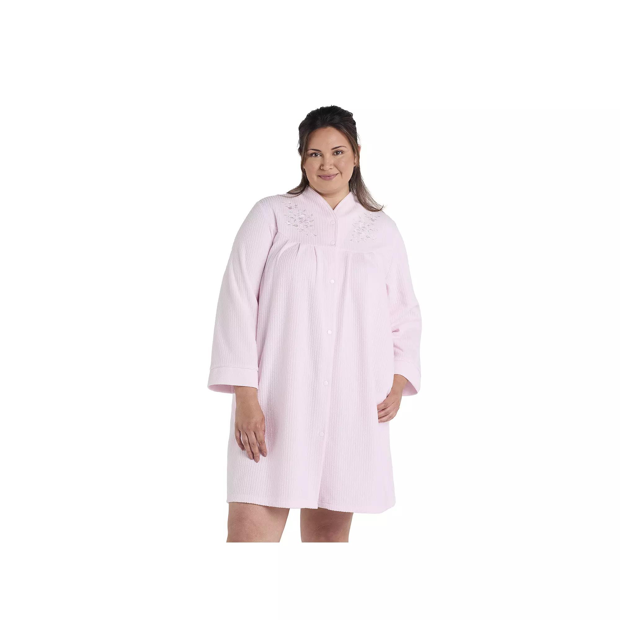 Plus Size Miss Elaine Essentials Brushed Back Terry Short Snap Robe, Women's, Size: 3XL, Pink Product Image