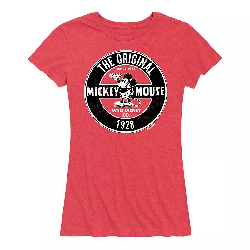 Disneys Mickey Mouse Womens Badge Graphic Tee Grey Red Product Image