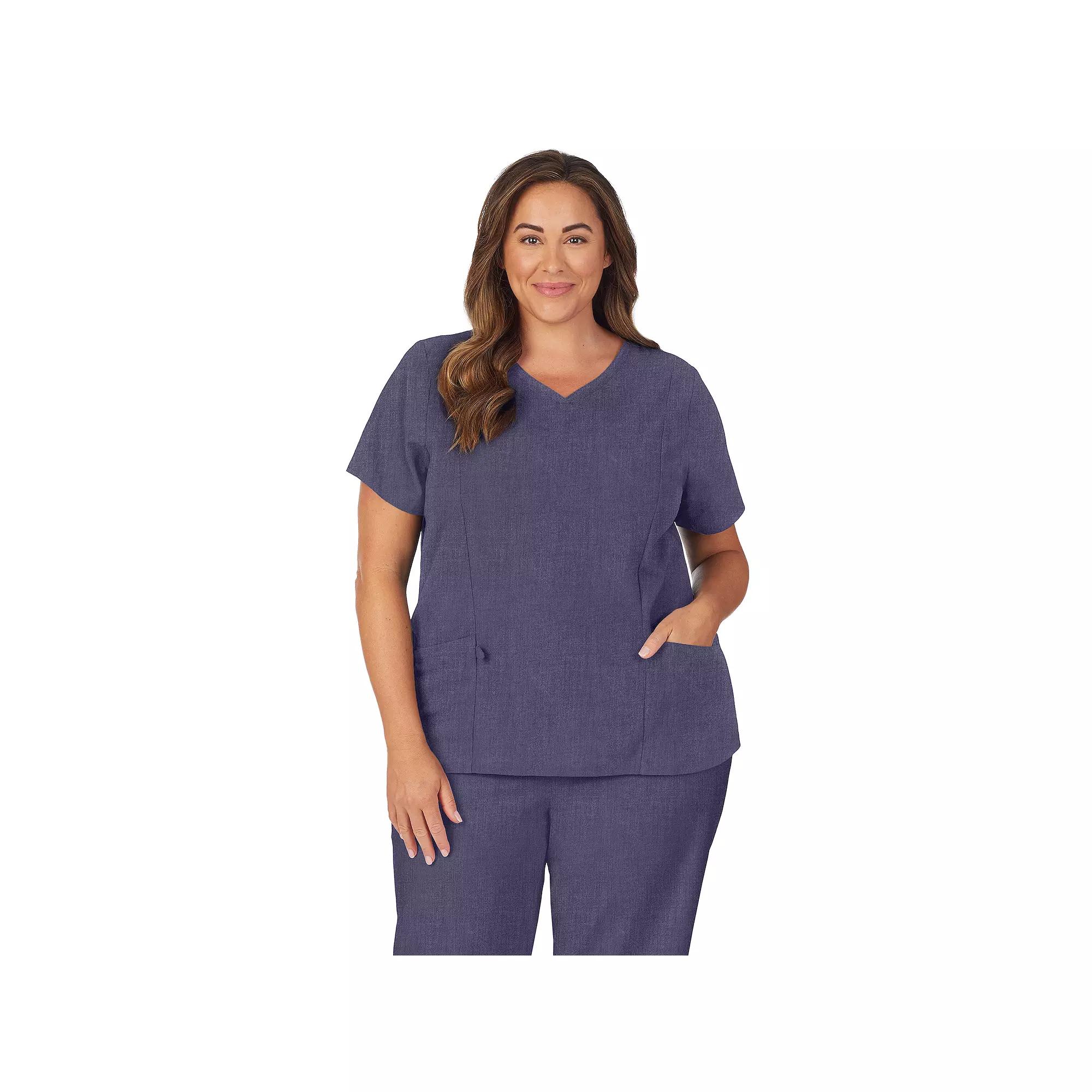 Plus Size Cuddl Duds® Scrubs Pocketed V-Neck Top, Women's, Size: 3XL, Grey Heather Gray Product Image
