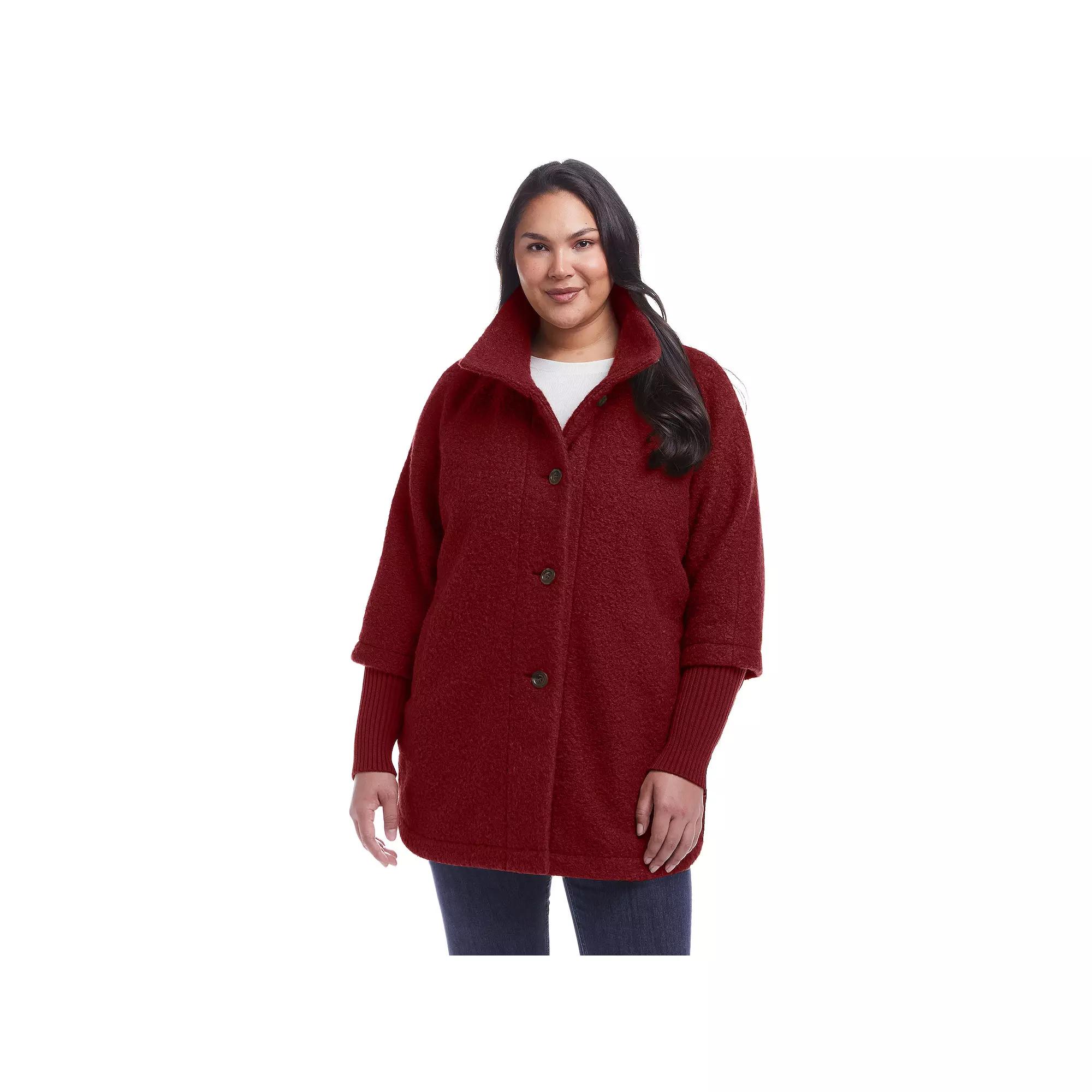 Plus Size Weathercast Button Front Knit Sleeve Boucle Topper, Women's, Size: 2XL, Red Pepper Product Image