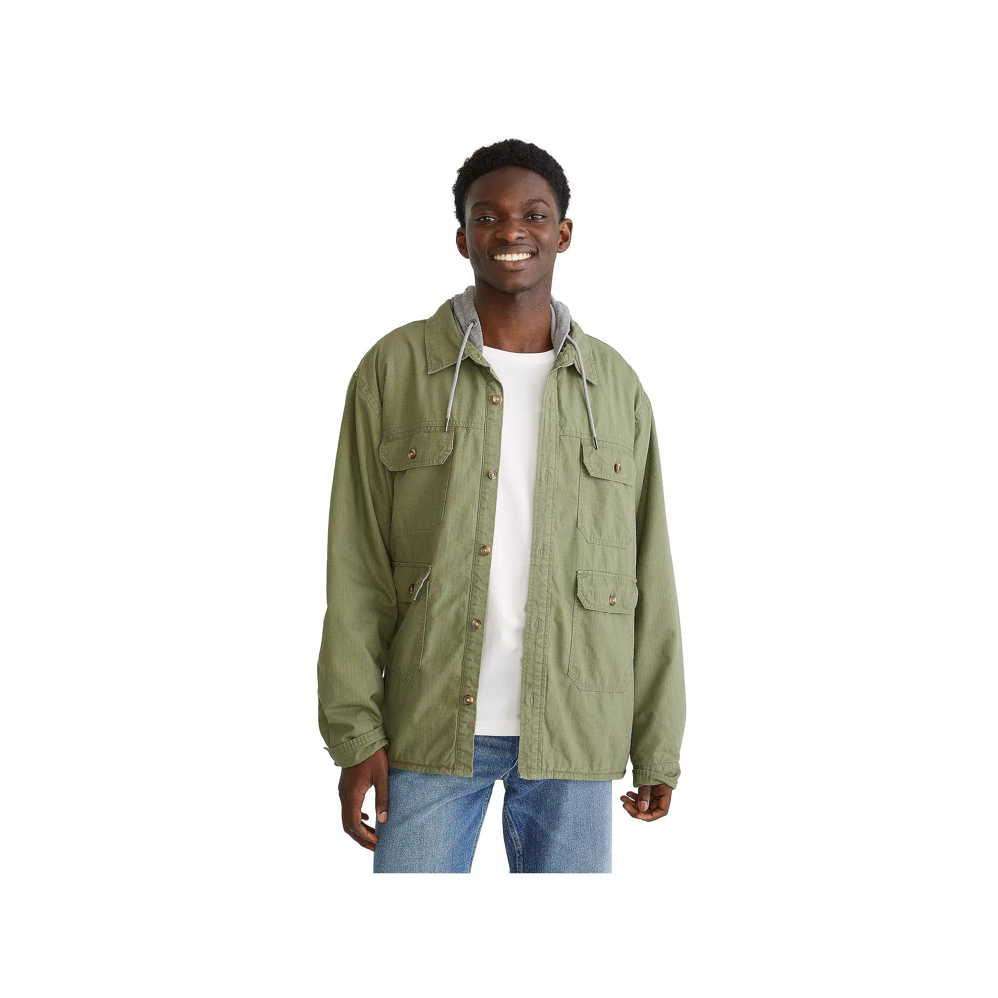 Men's Aeropostale Long Sleeve Hooded Shacket, Size: Small, Four Leaf Green Product Image