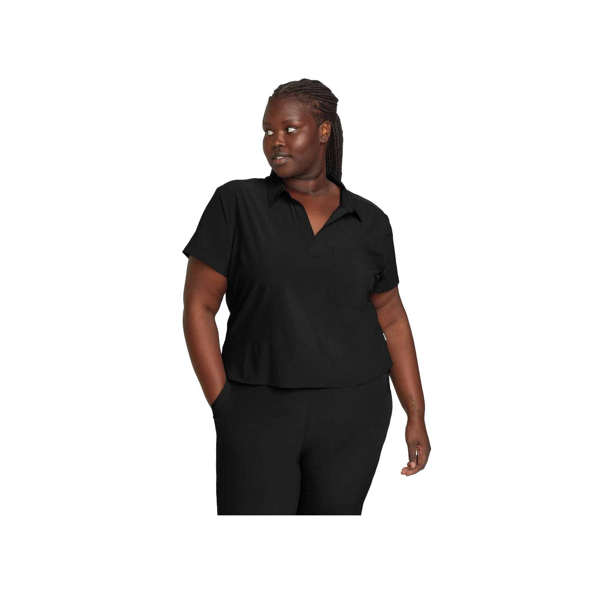 Plus Size Eddie Bauer Departure UPF 50 Collared Tee, Women's, Size: 3XL, Black Product Image
