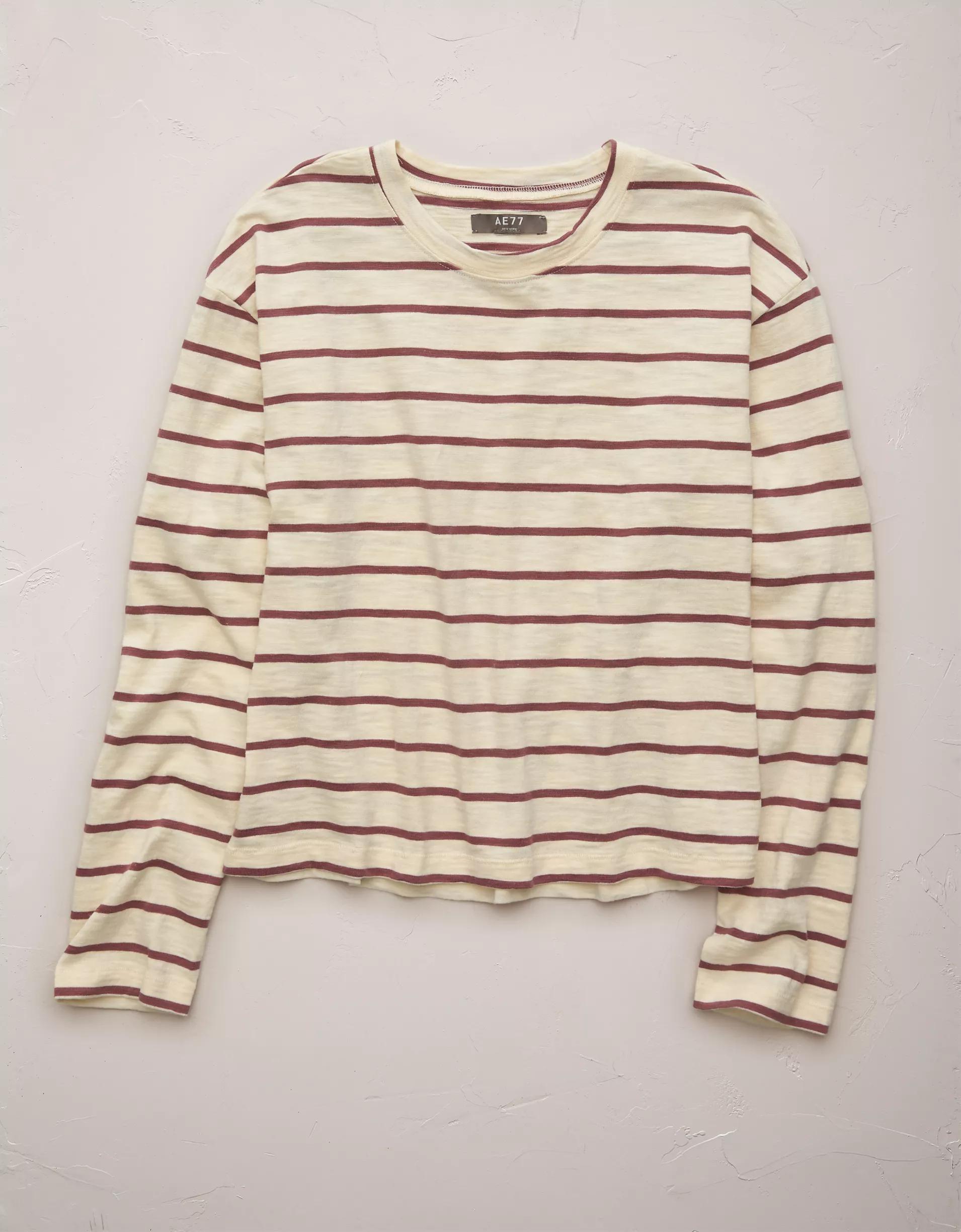 AE77 Premium Long-Sleeve Boxy Striped T-Shirt Product Image