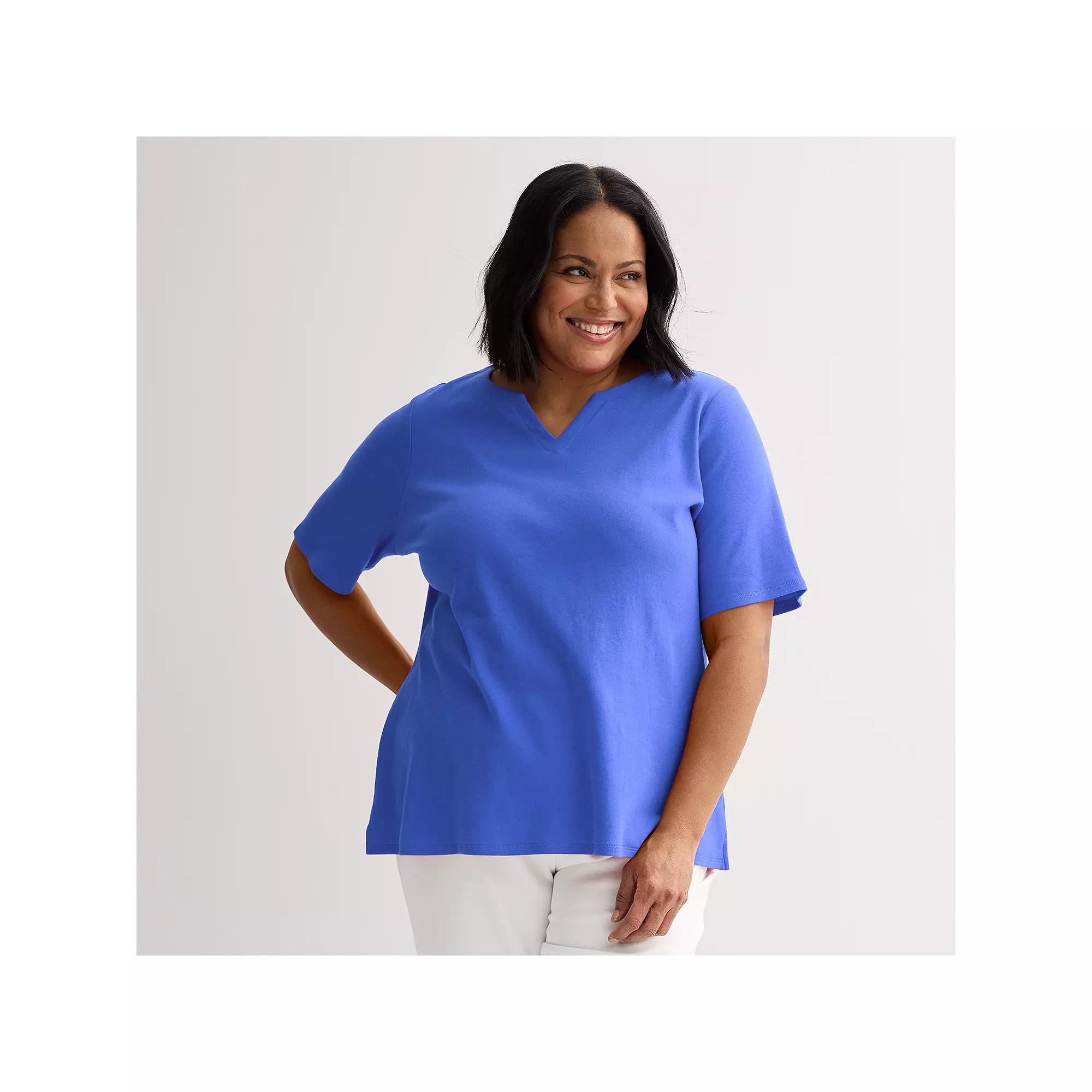 Plus Size Croft & Barrow® Elbow Sleeve Split Neck Top, Women's, Size: 2XL, Red Product Image