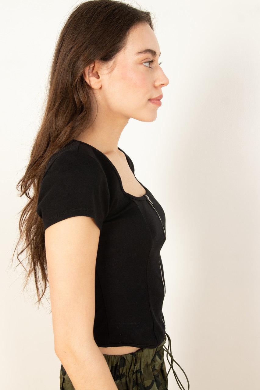 Black Zip Front Tee Product Image