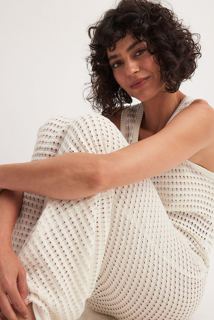 Knitted Crochet Midi Dress Offwhite Product Image