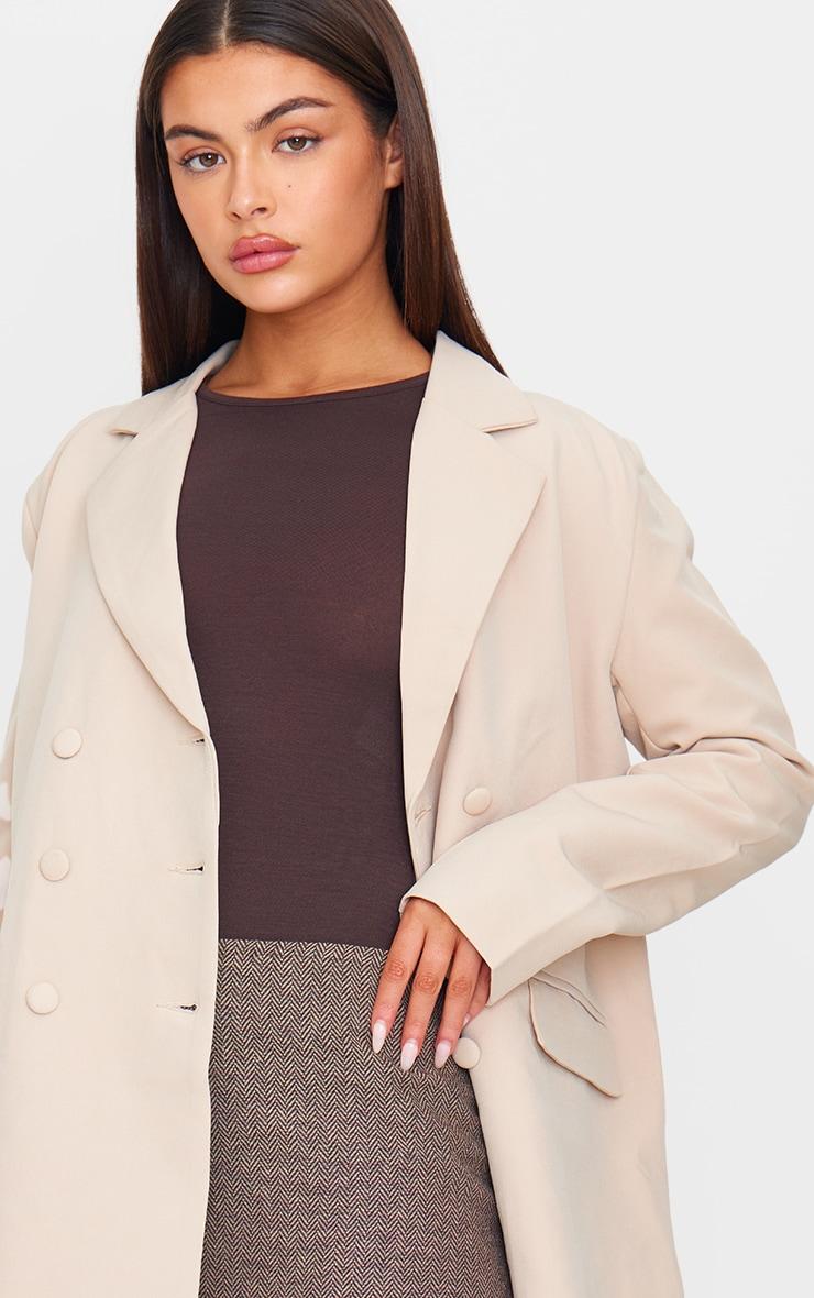 Stone Oversized Double Breasted Covered Button Blazer Product Image
