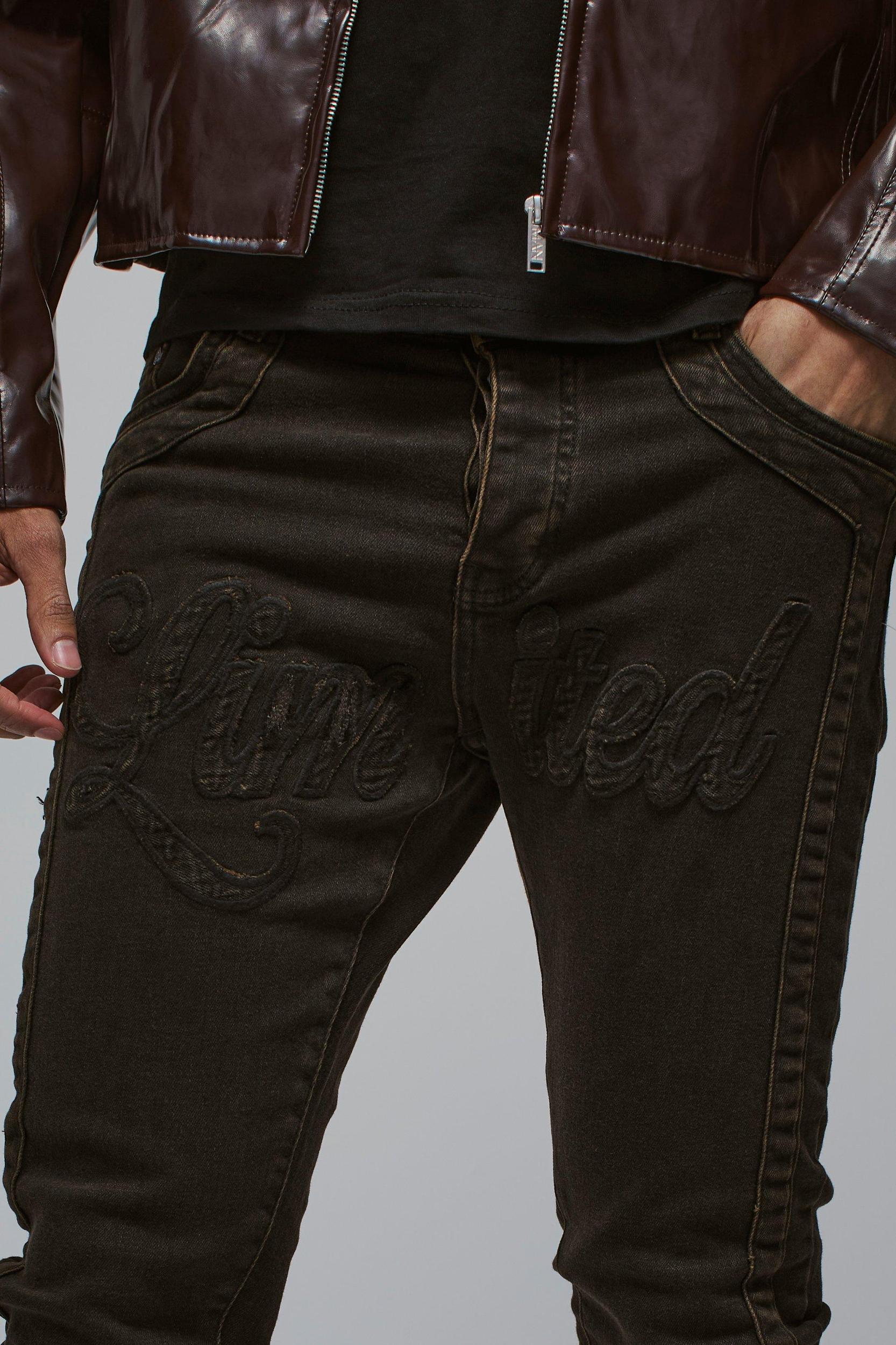 Skinny Stretch Limited Applique Jeans | boohooMAN USA Product Image