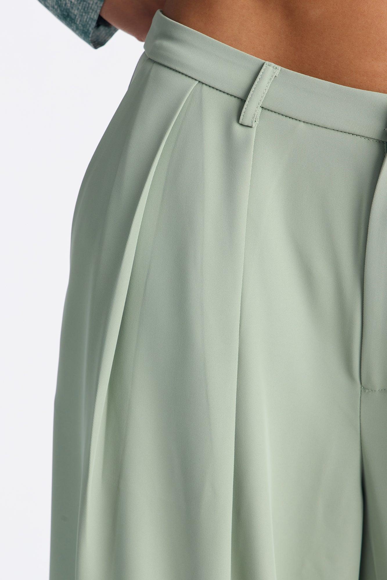 Reese Low Rise Drape Wide Leg Trouser Pant 33″ - Sage Female Product Image