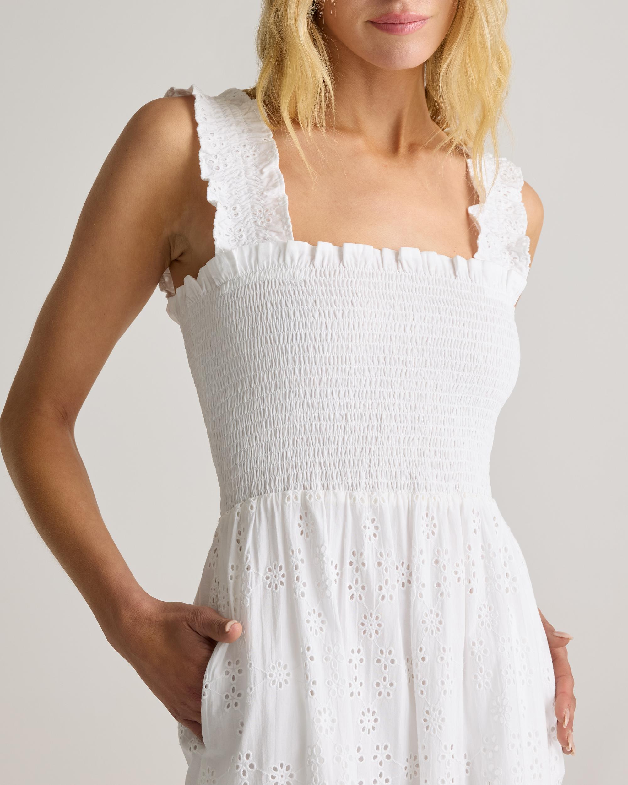 Quince | Women's Eyelet Smocked Midi Dress Organic Cotton Product Image