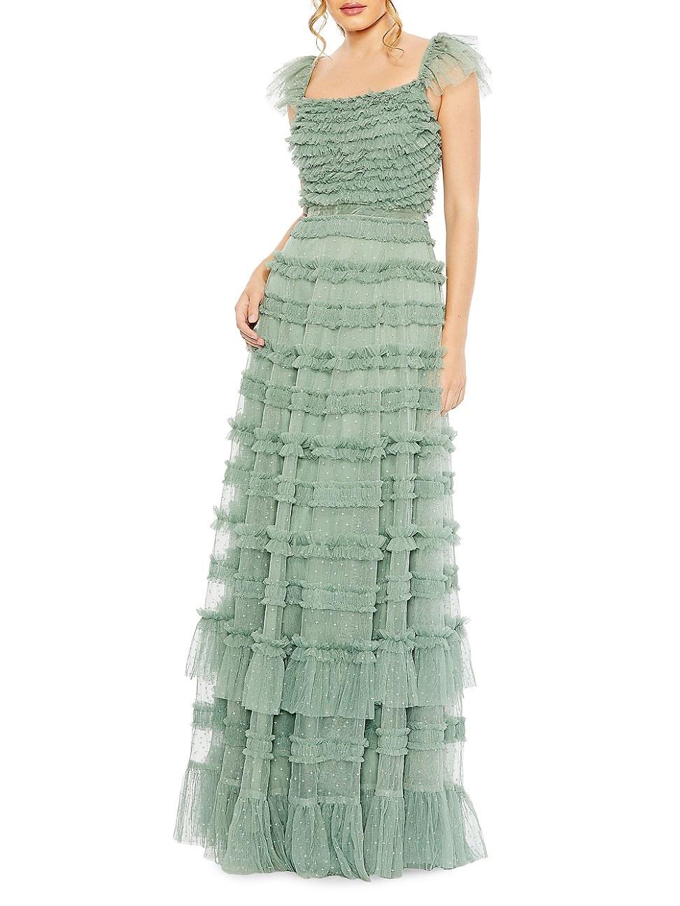 Womens Tiered Ruffle A-Line Gown Product Image