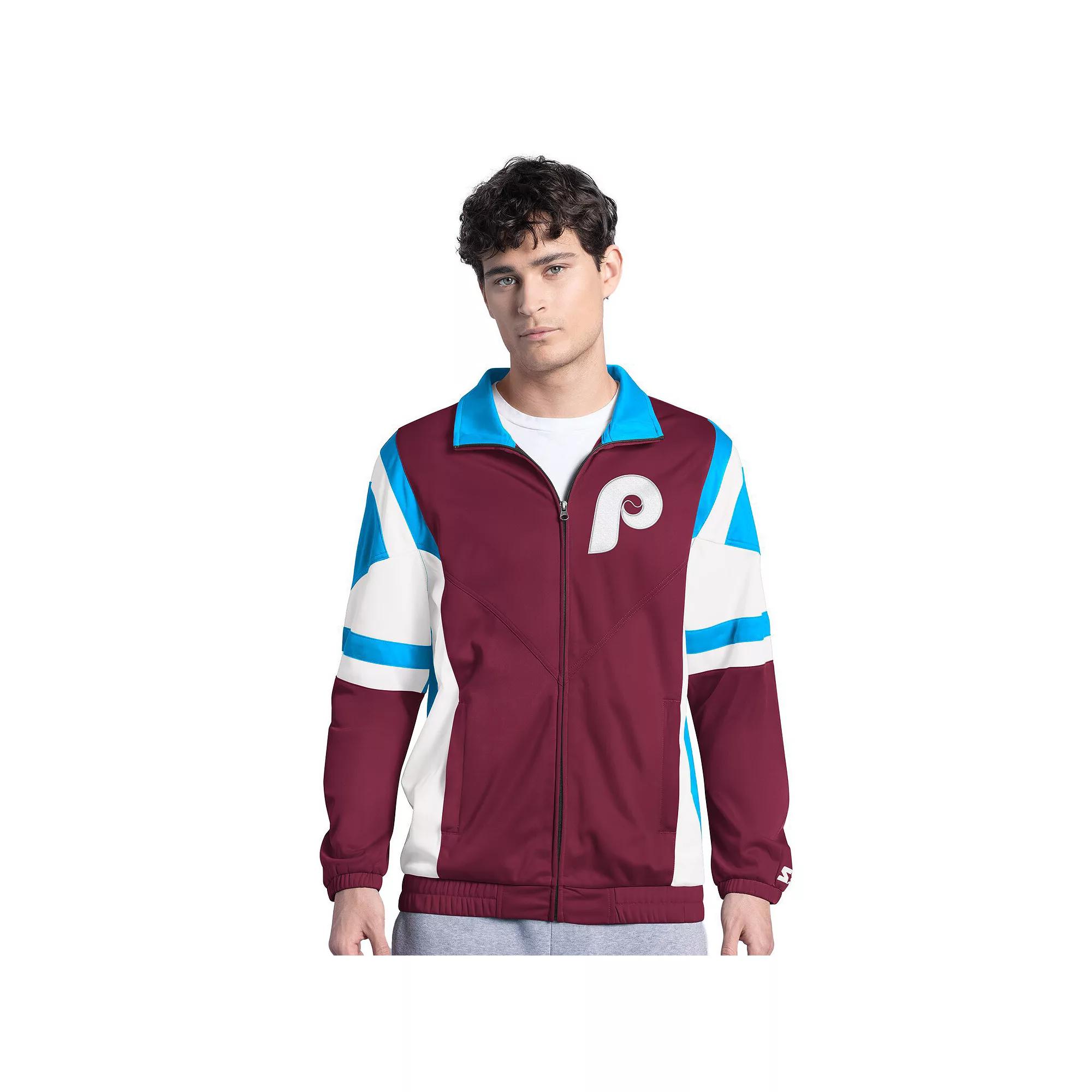 Men's Starter Burgundy/Light Blue Philadelphia Phillies Contender Tricot Full-Zip Track Jacket,  Product Image