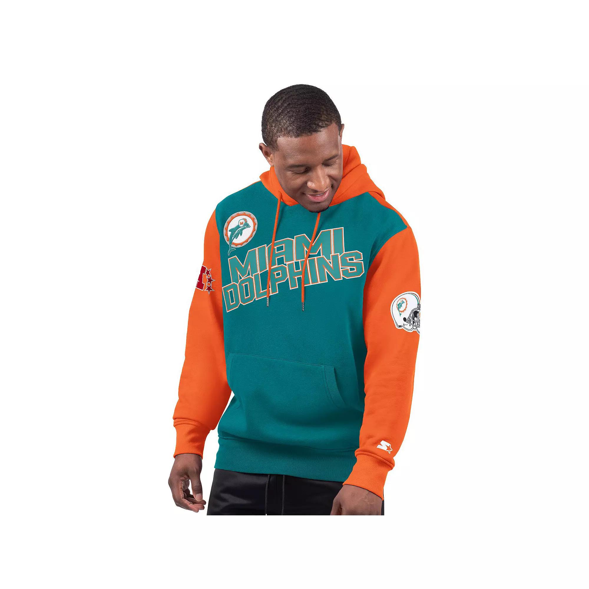Men's Starter Aqua Miami Dolphins Extreme Vintage Logo Pullover Hoodie, Size: Medium, Turquoise A Product Image