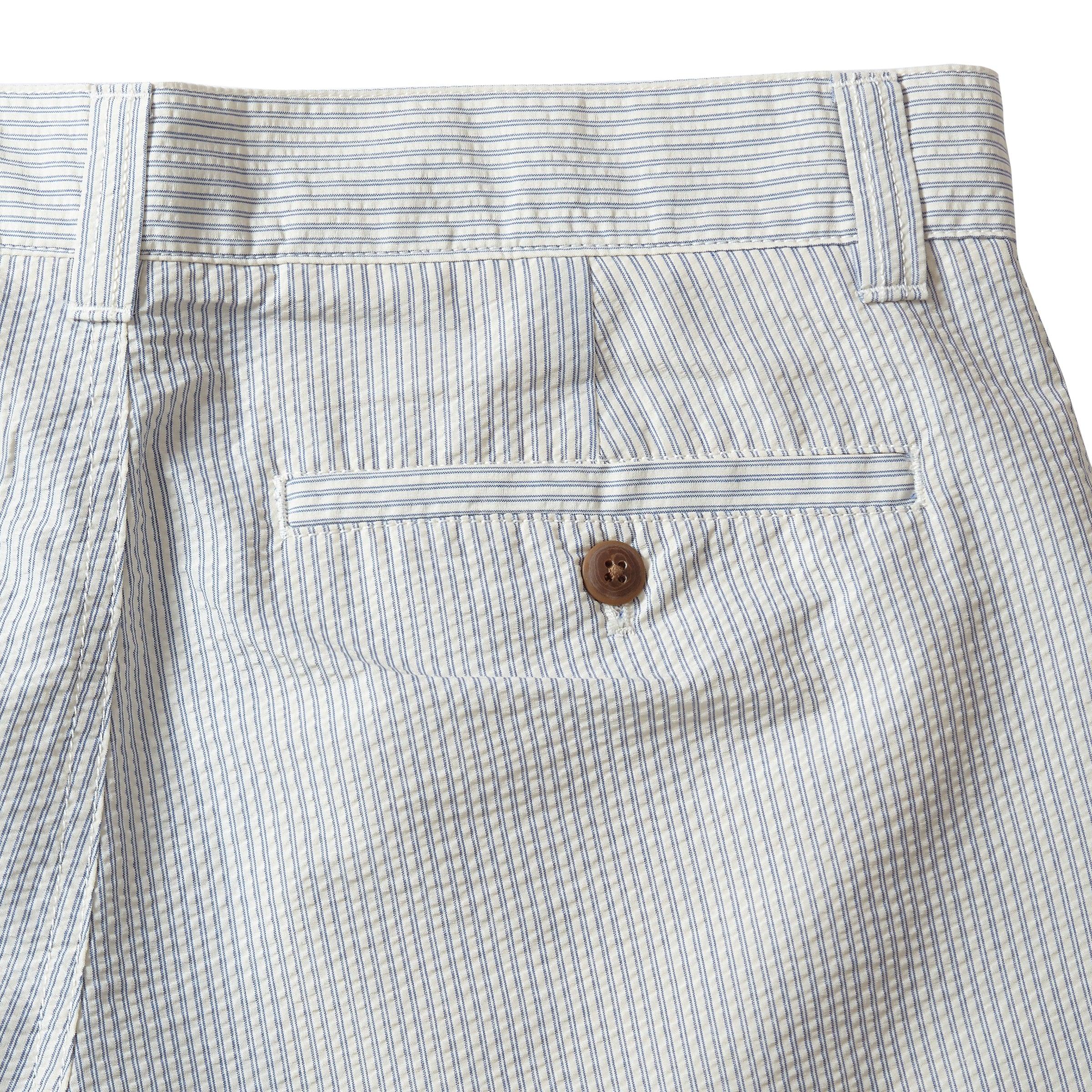 Seersucker Drawcord Shorts - Cream Blue Stripe * Product Image