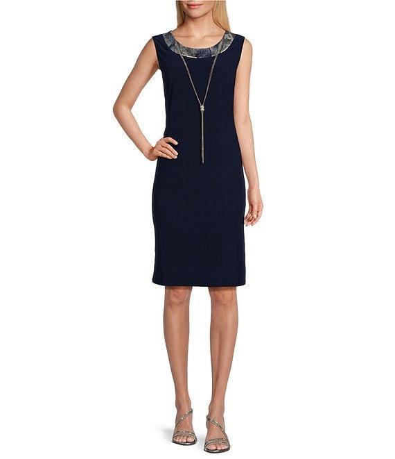 R & M Richards 3/4 Sleeve Crew Neck Crinkle Foil 2-Piece Jacket Dress Product Image