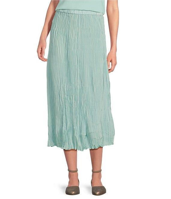 Eileen Fisher Crinkle Silk Pleated Midi A-Line Skirt Product Image