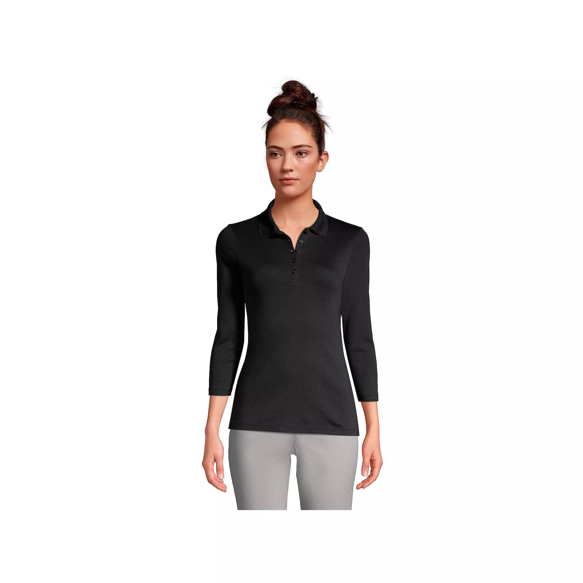 Petite Lands' End Supima Cotton 3/4 Sleeve Polo Shirt, Women's,  Product Image