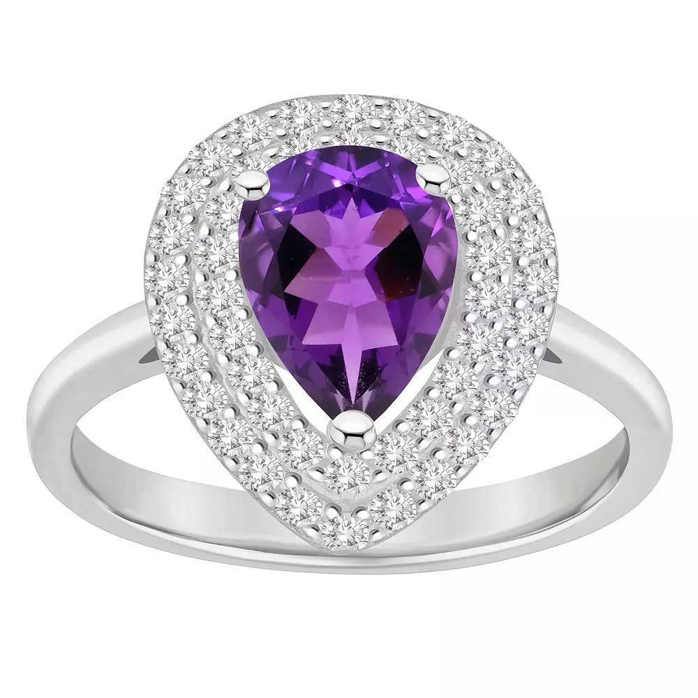 Celebration Gems Sterling Silver Teardrop Citrine & White Topaz Double Halo Ring, Women's,  Product Image